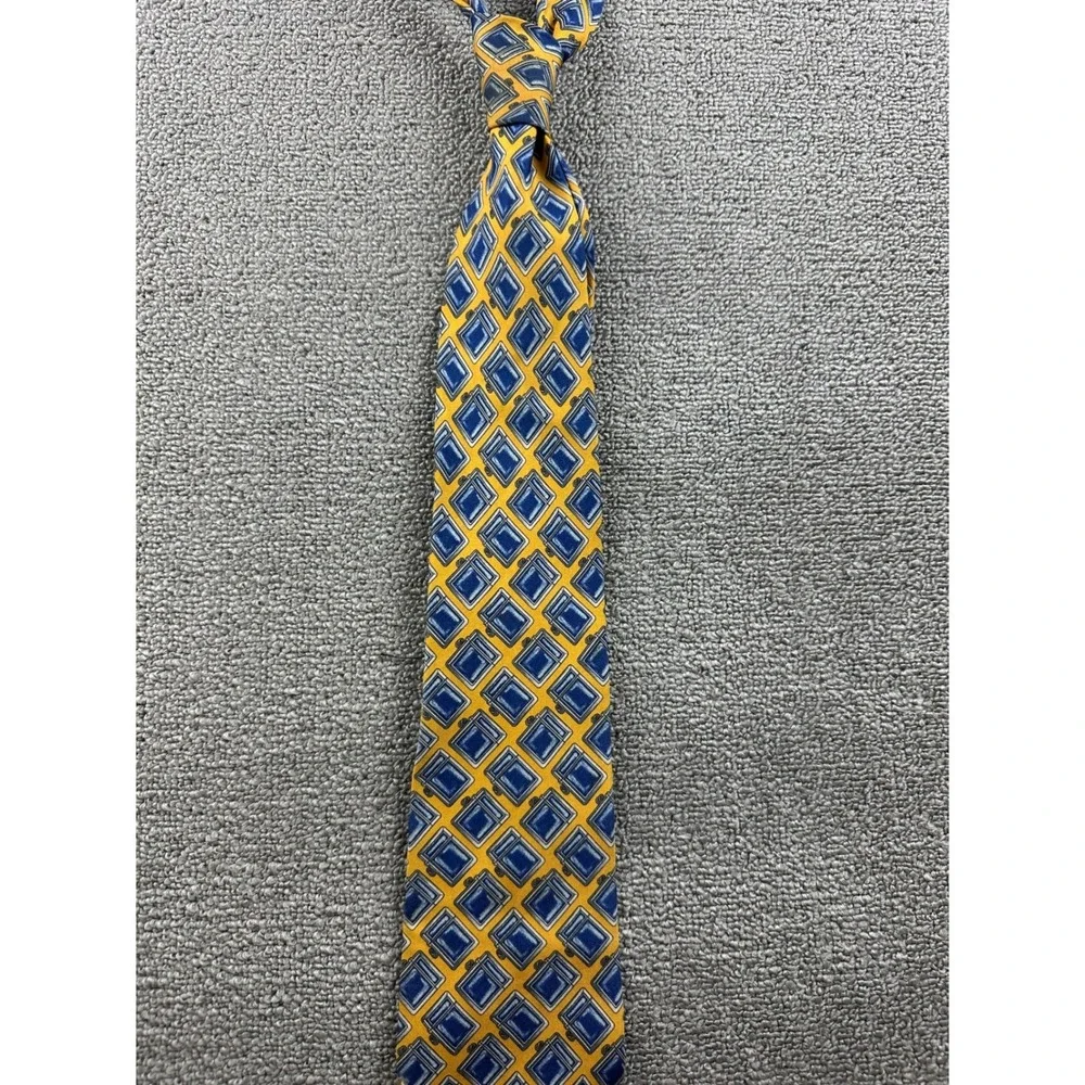 Vintage Gucci Tie Men Yellow Blue Geometric Diamond 100% Silk Italy Made Preppy‎